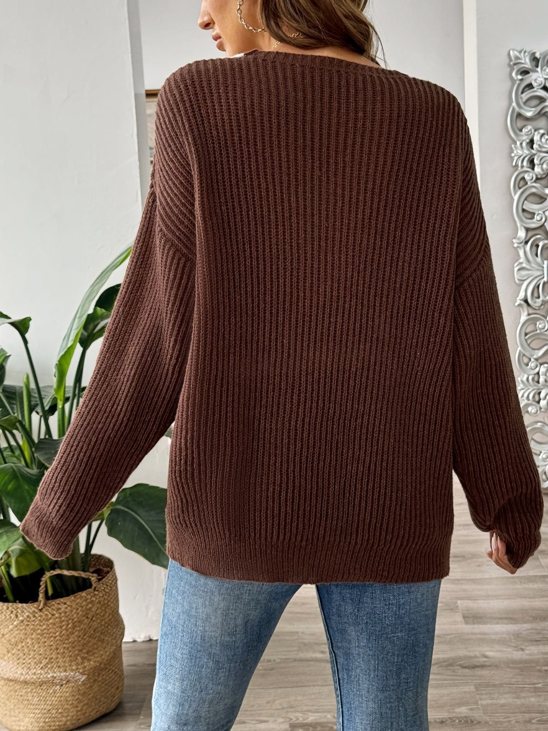 Contrast Dropped Shoulder Long Sleeve Sweater - Image 2