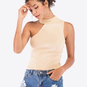 Asymmetrical Sleeveless Rib-Knit Top