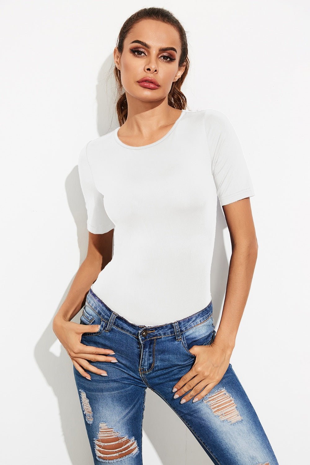 Round Neck Short Sleeve Bodysuit - Image 5