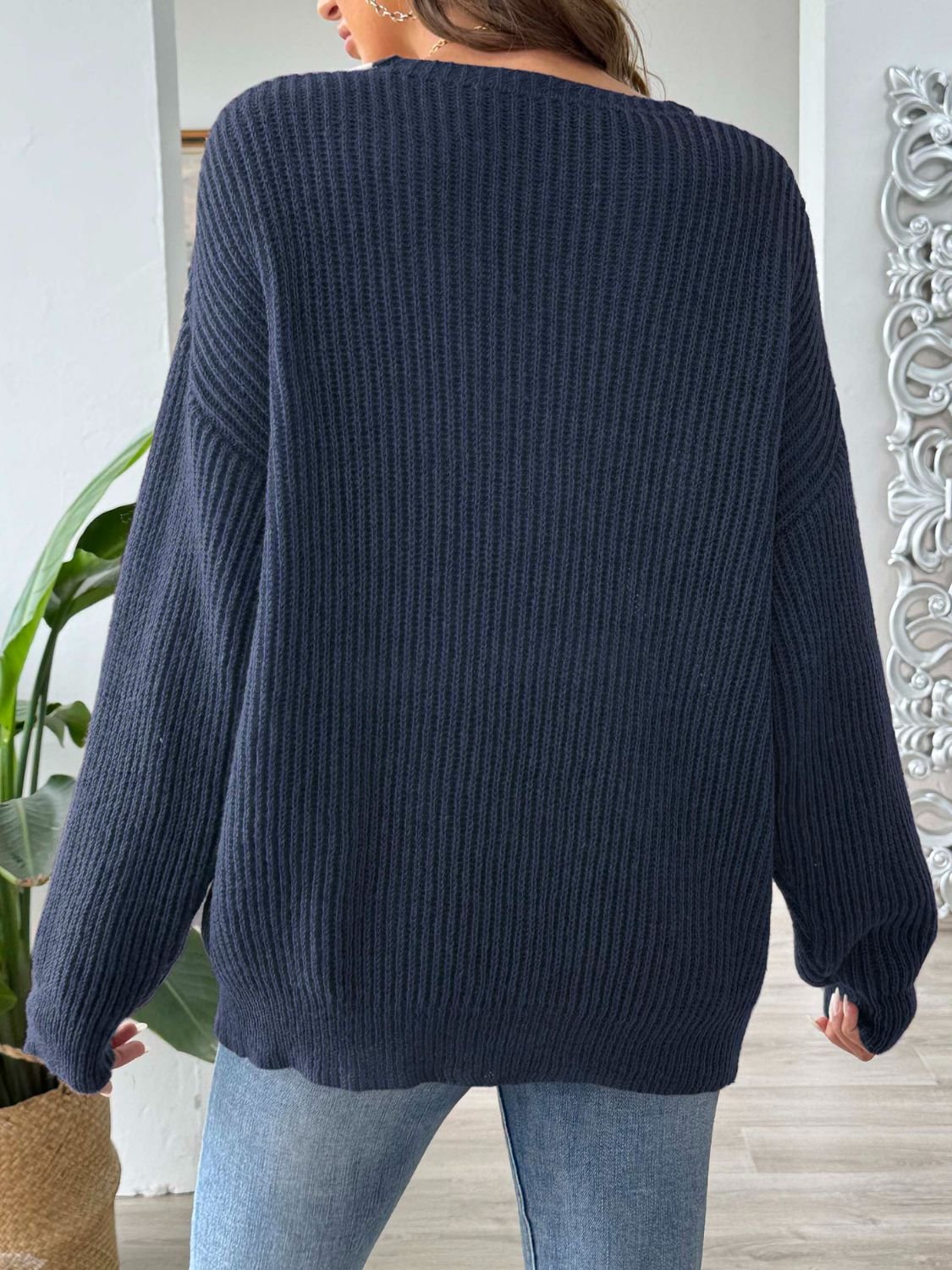 Contrast Dropped Shoulder Long Sleeve Sweater - Image 5