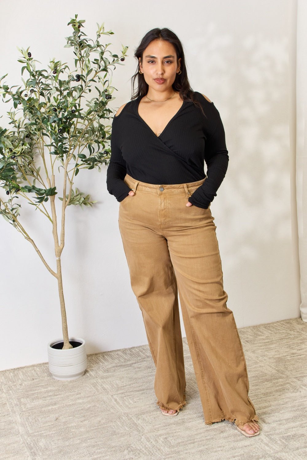 Culture Code Full Size Ribbed Surplice Cold Shoulder Top - Image 11