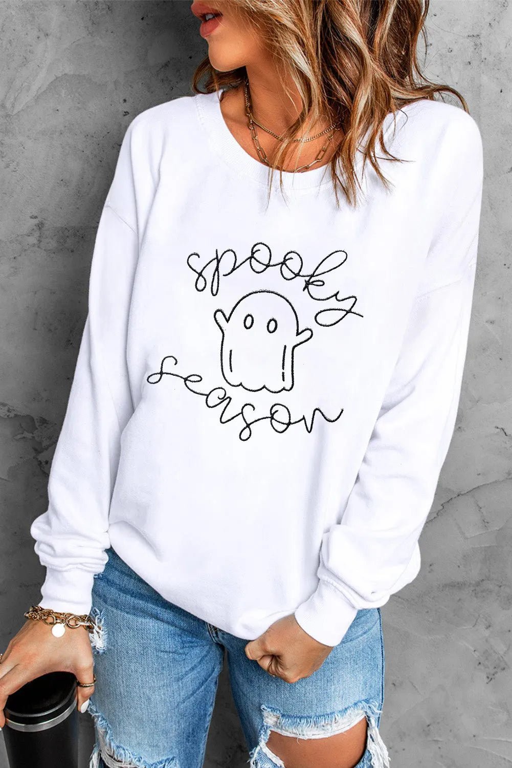 Ghost Graphic Long Sleeve Dropped Shoulder Sweatshirt - Image 3