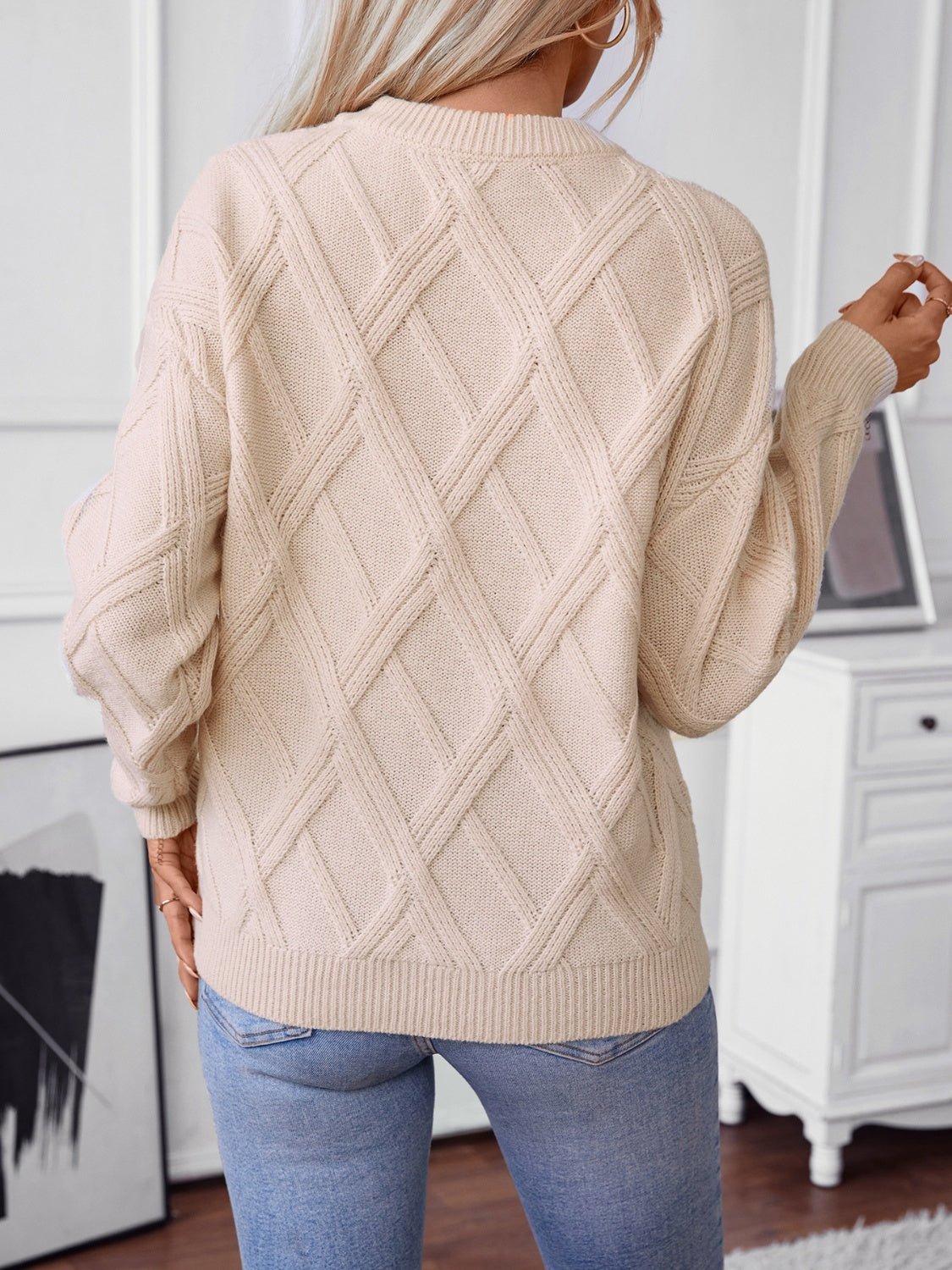 Geometric Round Neck Long Sleeve Sweater - Image 2