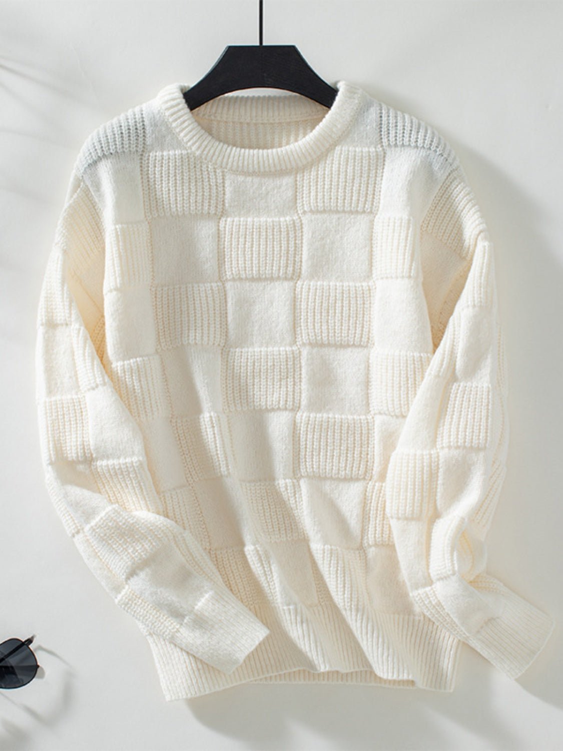 Checkered Round Neck Long Sleeve Sweater - Image 7