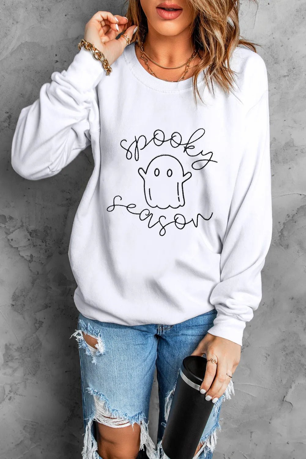 Ghost Graphic Long Sleeve Dropped Shoulder Sweatshirt - Image 2