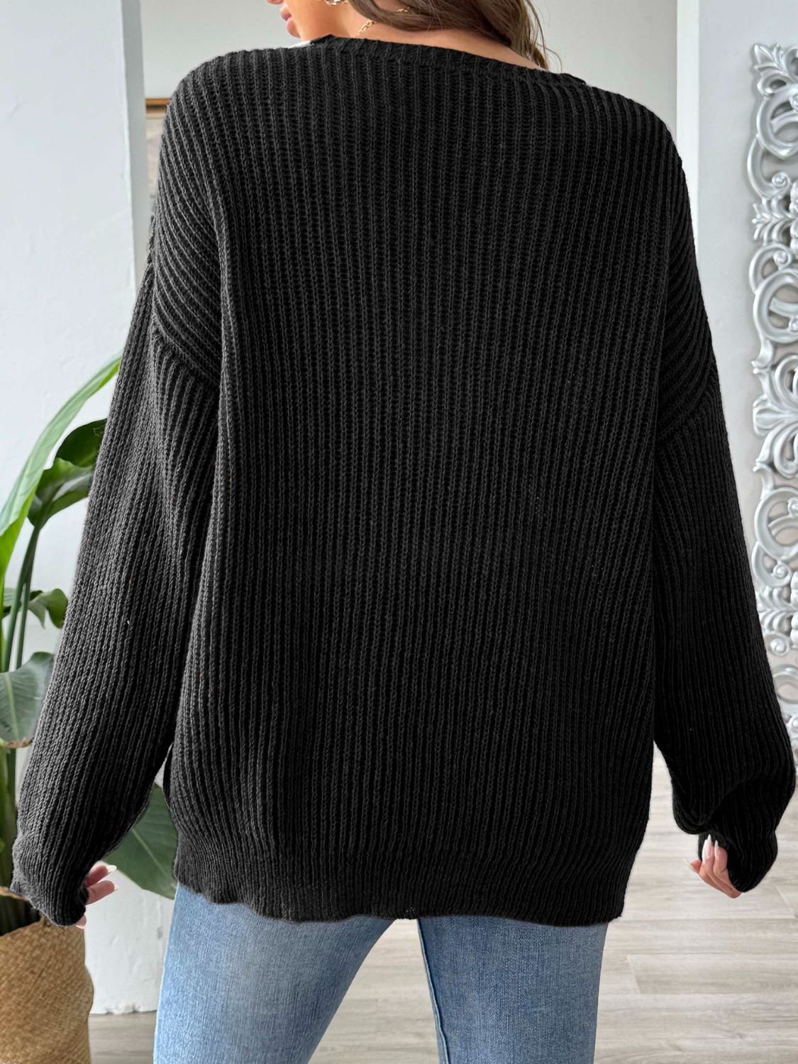 Contrast Dropped Shoulder Long Sleeve Sweater - Image 8