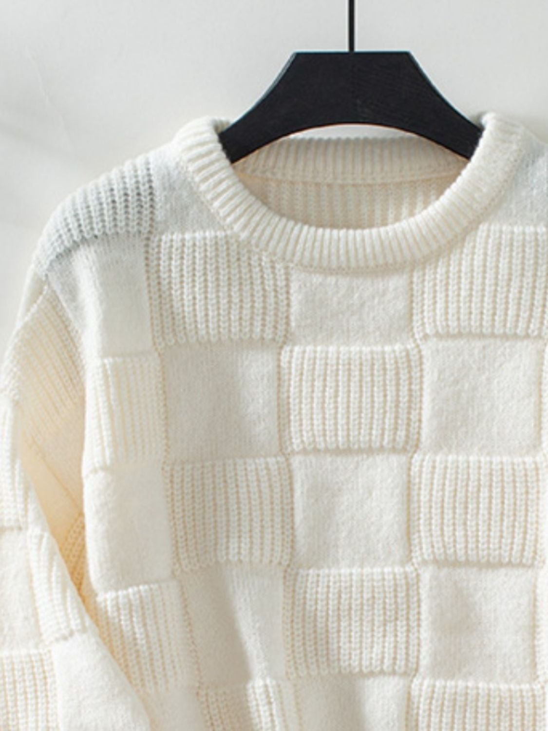 Checkered Round Neck Long Sleeve Sweater - Image 8