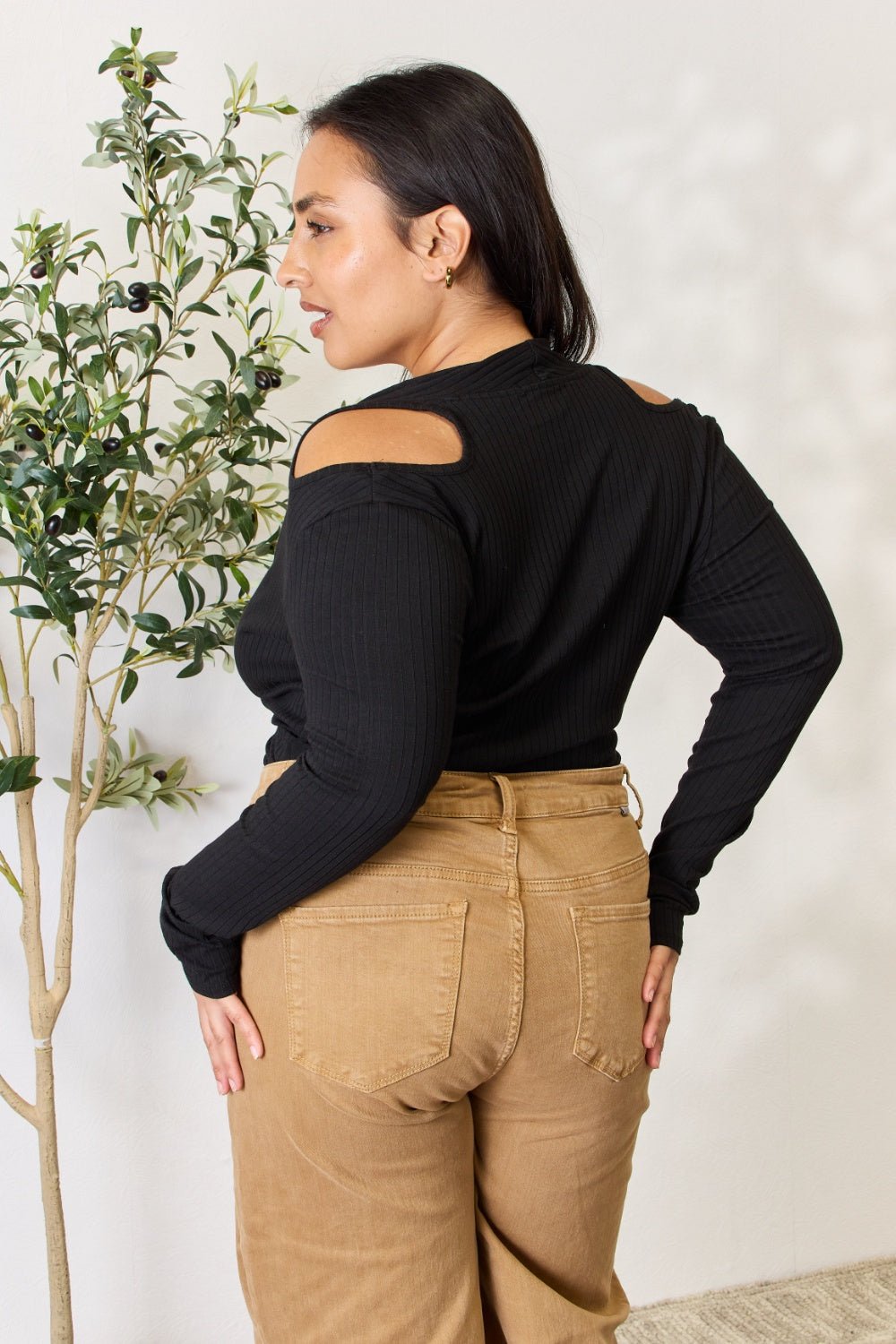 Culture Code Full Size Ribbed Surplice Cold Shoulder Top - Image 10